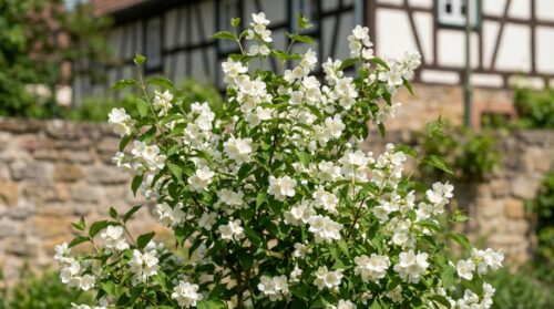Dieses unbekannte Strauchgewächs, Verwandter der Hortensie, blüht im Frühling duftend