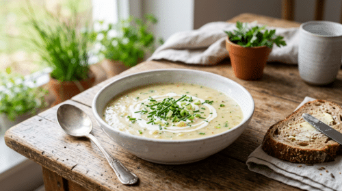Ich schätze die cremige Kartoffelsuppe in der Frühlingssaison sehr